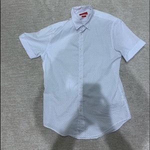 Button up shirt with blue dots